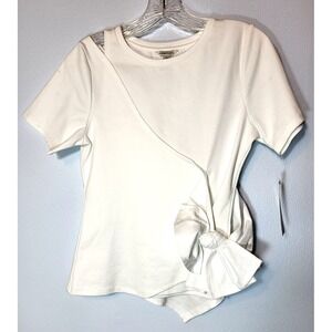 NWT HABITUAL Kids Wrap Knot Front Ponte Knit Top White Short Sleeve Size 16